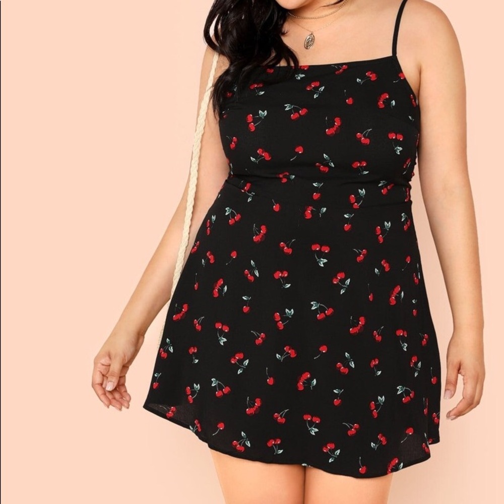 SHEIN Plus Allover Cherry Print Cami Dress
